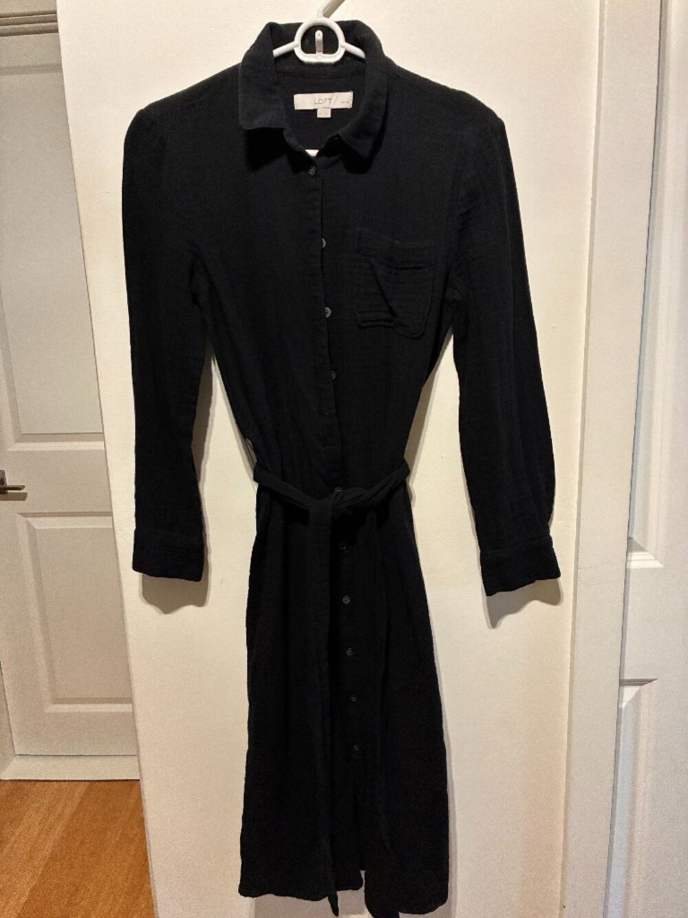 LOFT Black Textured Shirt Dress Tie Waist - NEVER WORN